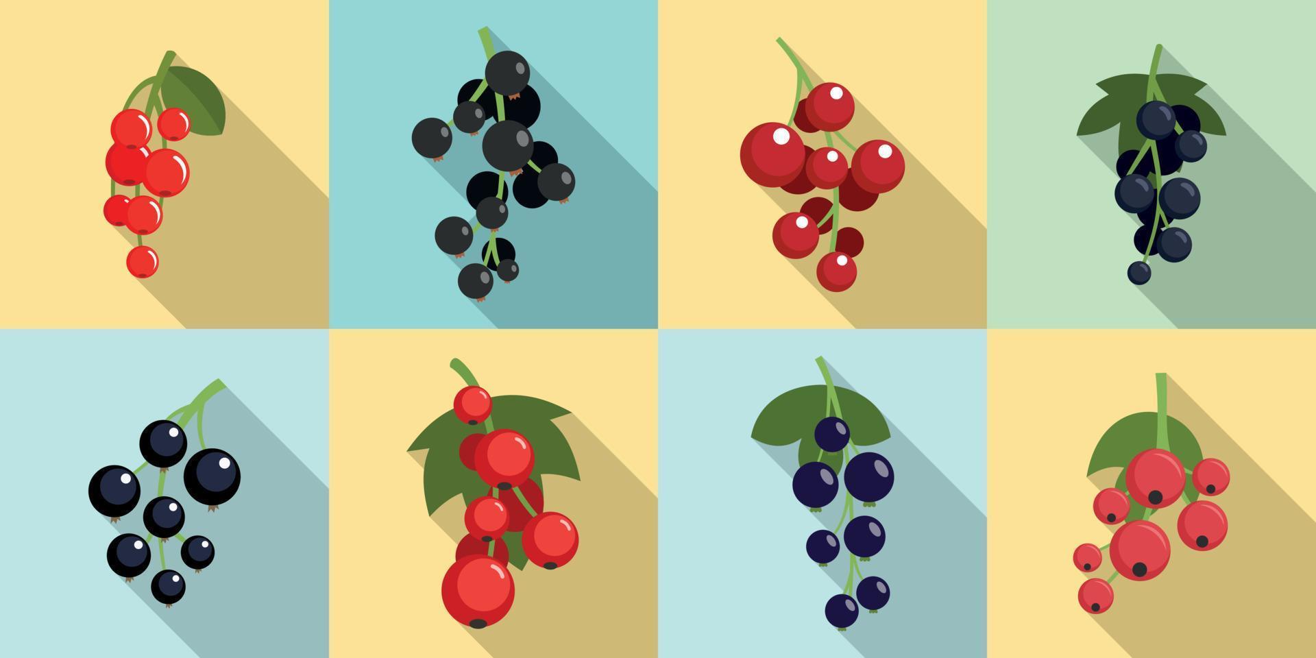 Currant berry icons set, flat style vector