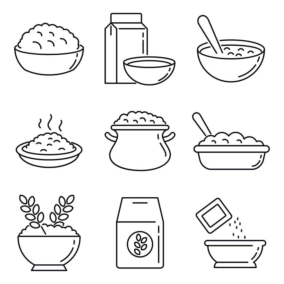 Oatmeal icons set, outline style vector