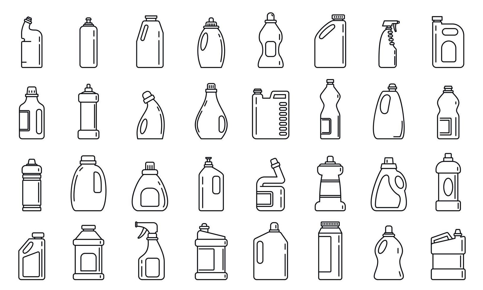 conjunto de iconos de botella de lejía, estilo de esquema vector