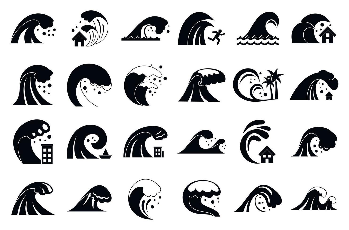 Tsunami icons set, simple style vector