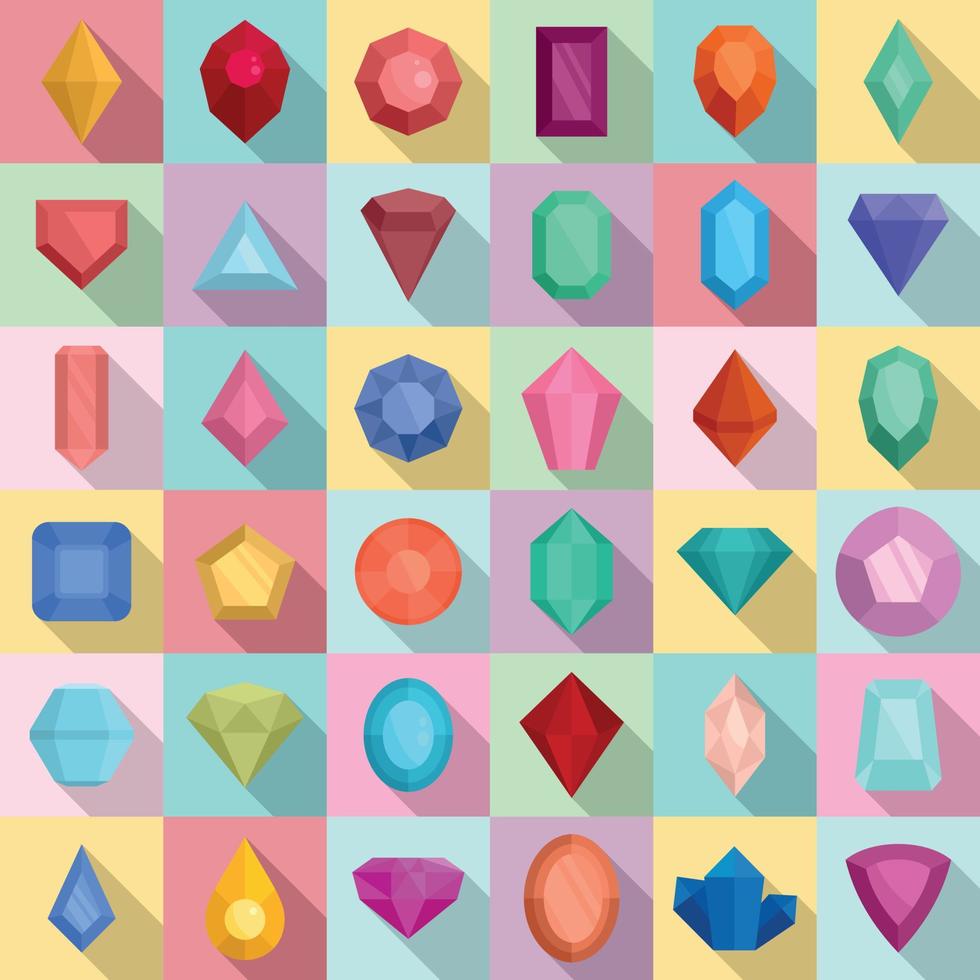 Jewel icons set, flat style vector