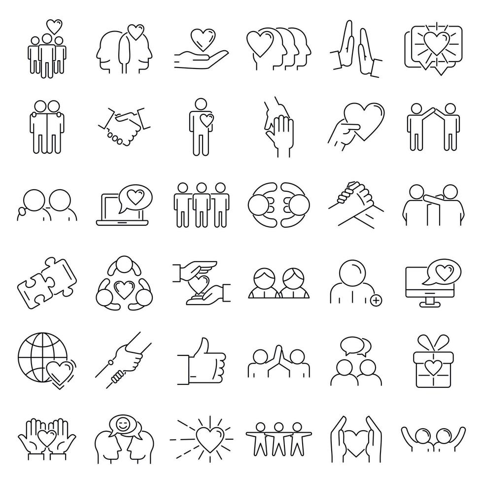 Friendship icons set, outline style vector