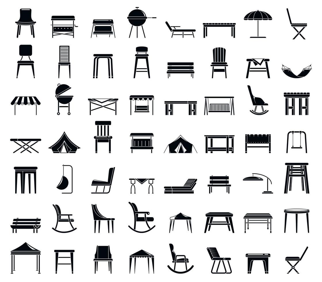 conjunto de iconos de muebles de jardín doméstico, estilo simple vector