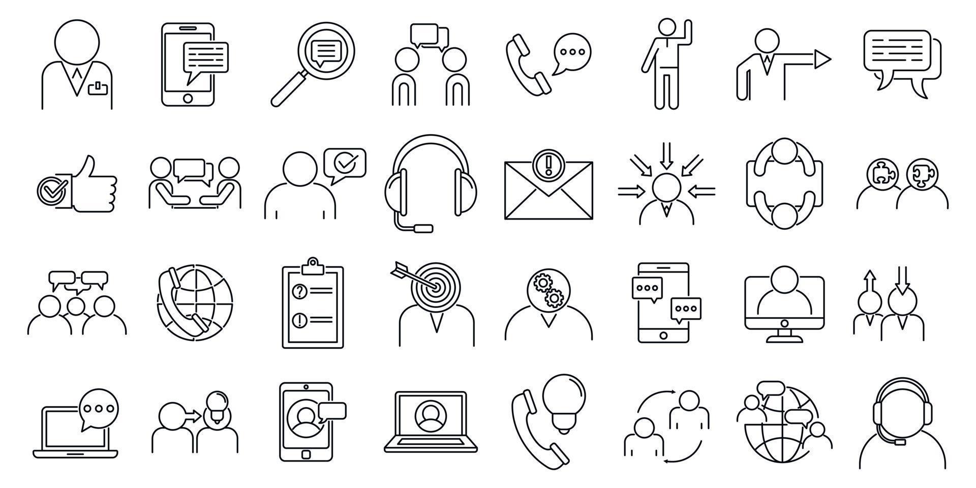 Advice communication icons set, outline style vector