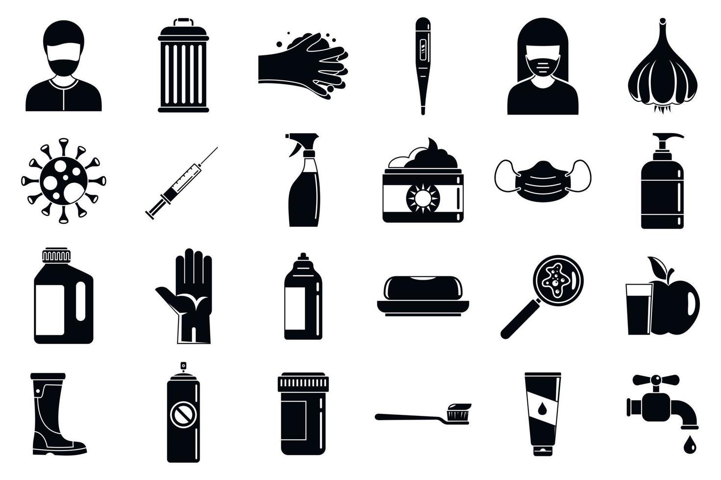 conjunto de iconos de prevención de la gripe, estilo simple vector