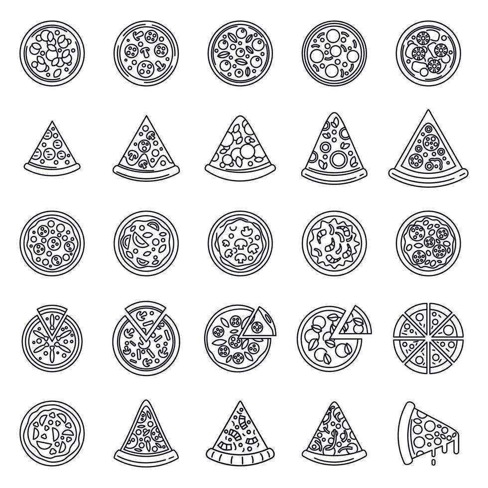 Italian pizza icons set, outline style vector