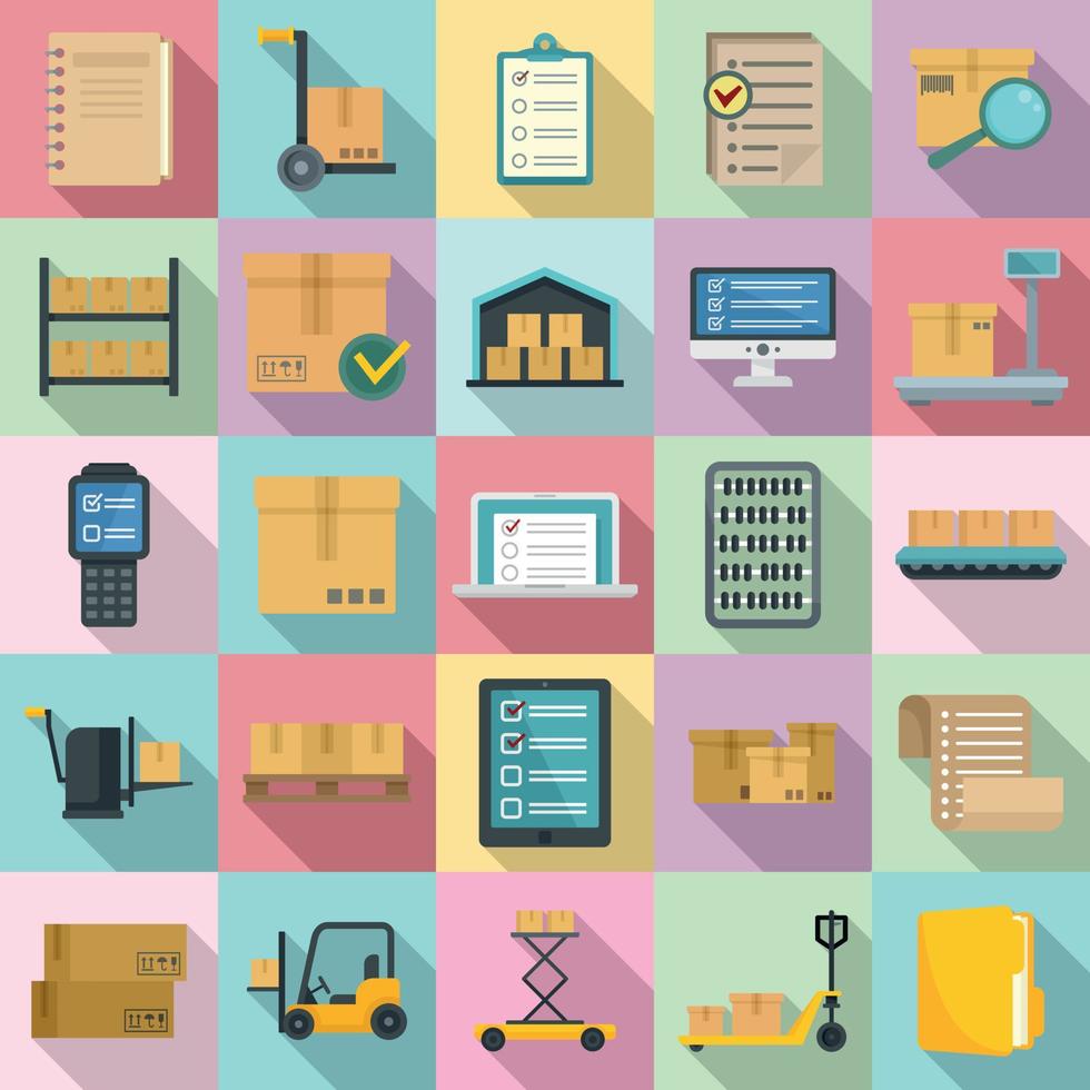 Inventory icons set, flat style vector