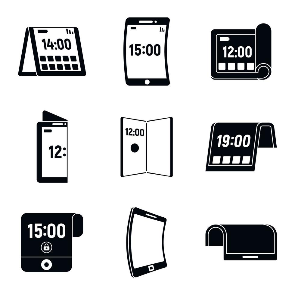 Phone flexible display icons set, simple style vector