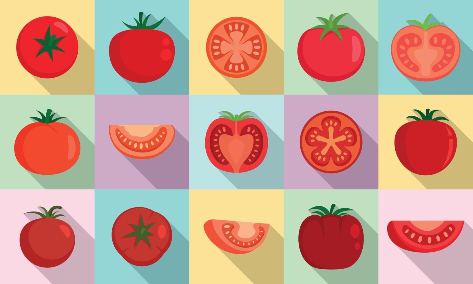 Tomato icons set, flat style vector