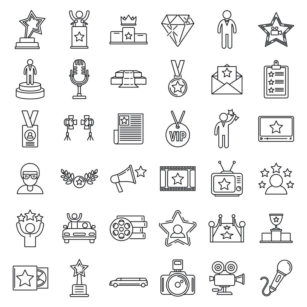 Celebrity famous icons set, outline style vector