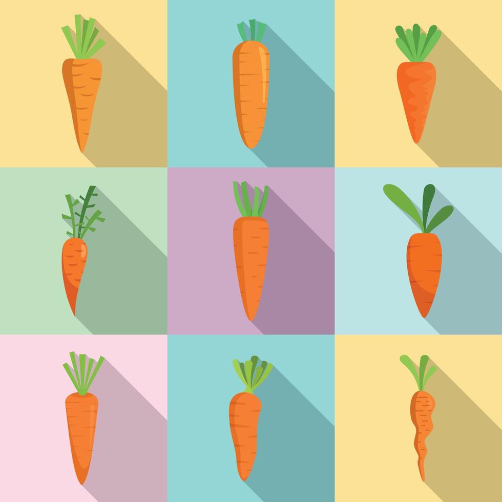 Carrot icons set, flat style vector