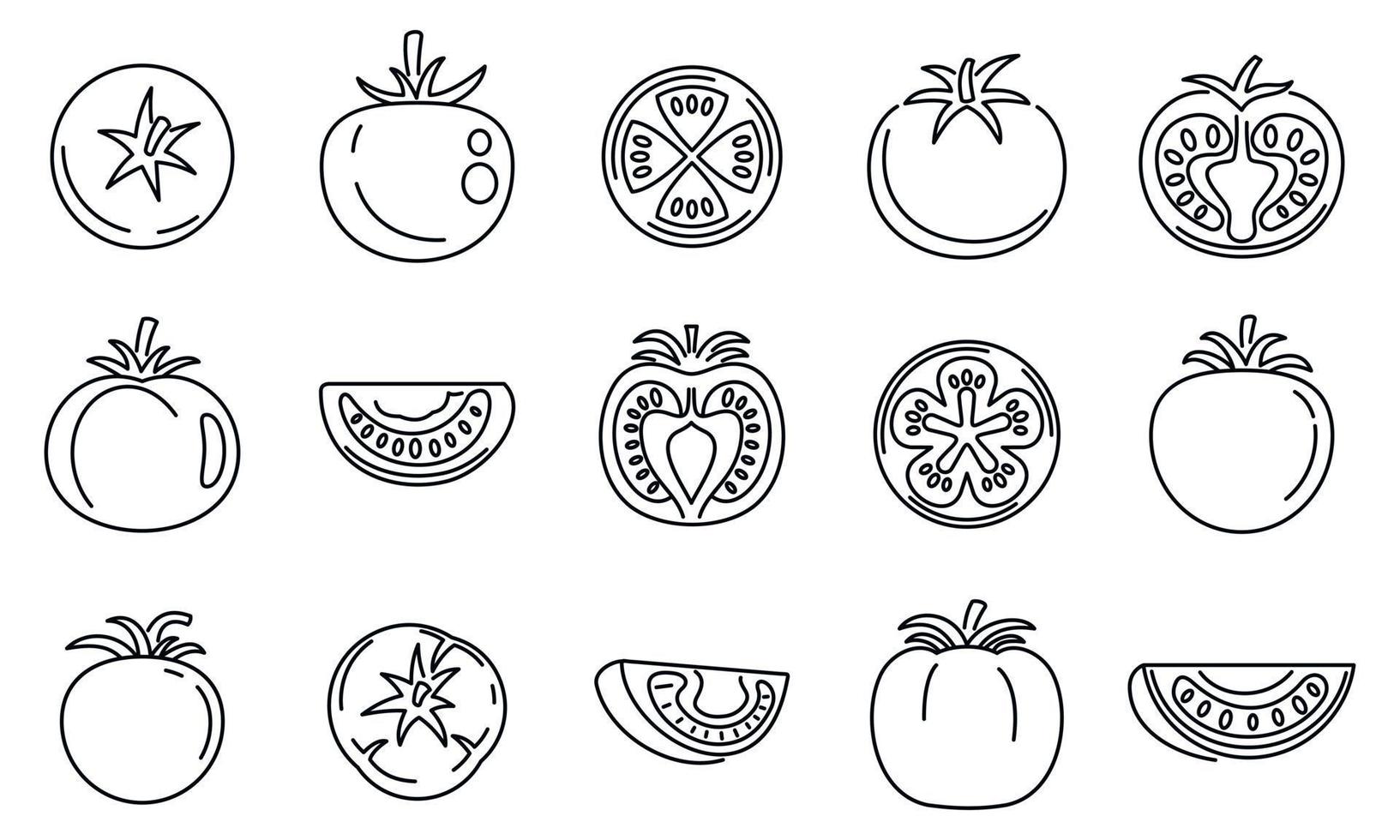 conjunto de iconos de comida de tomate, estilo de esquema vector