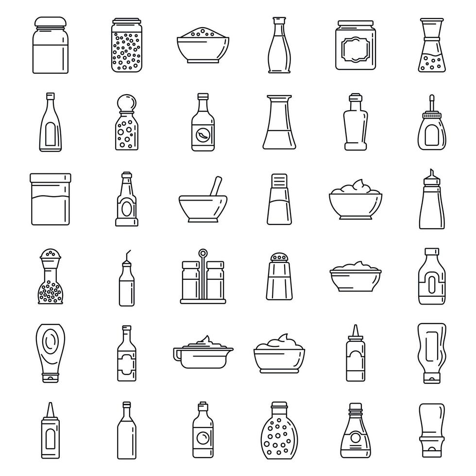 Condiment food icons set, outline style vector