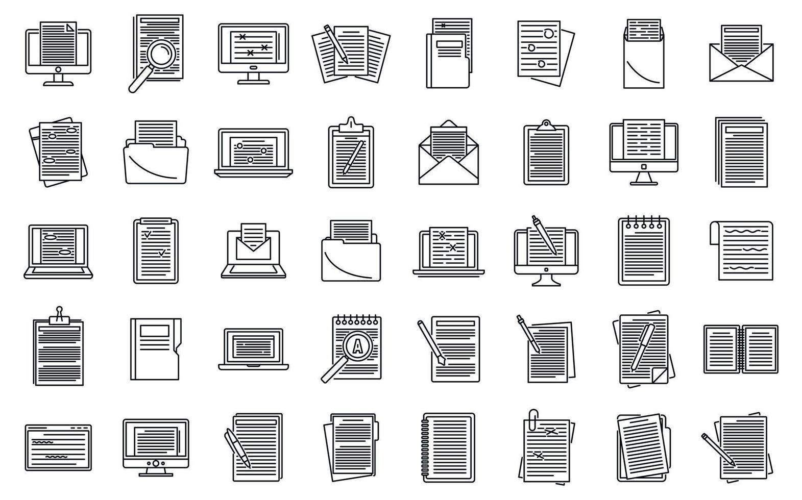 Editor content icons set, outline style vector