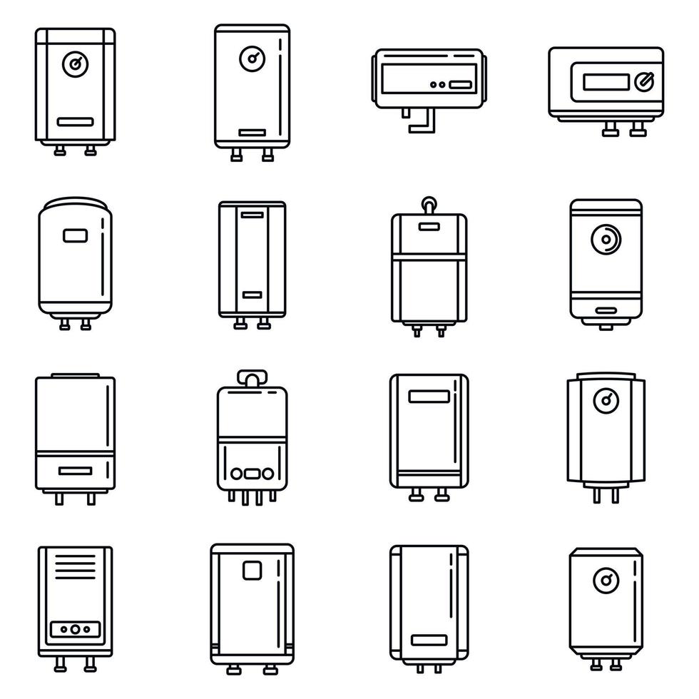 Water boiler icons set, outline style vector