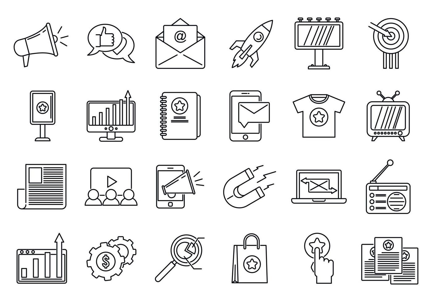 Campaign adword icons set, outline style vector