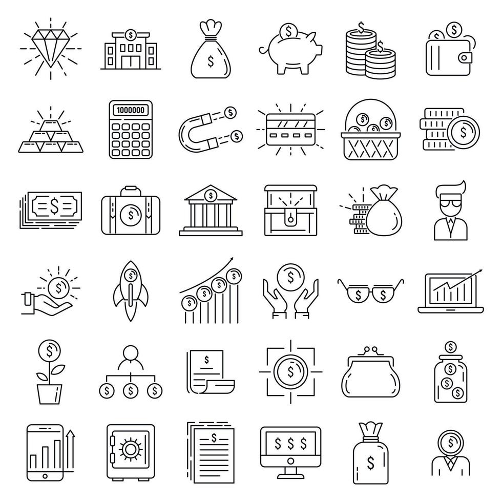 Millionaire icons set, outline style vector