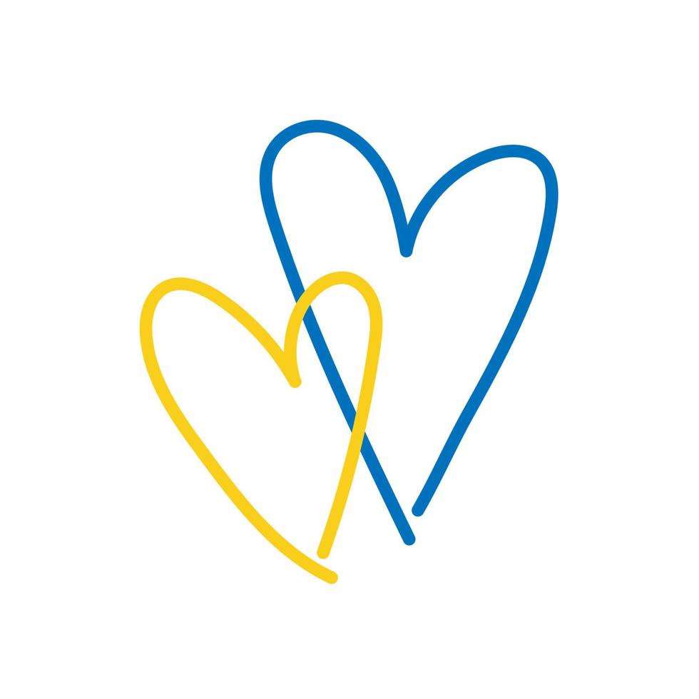 Blue and yellow hand drawn hearts. Love Ukraine. Design element for sticker, banner, poster, card, print vector