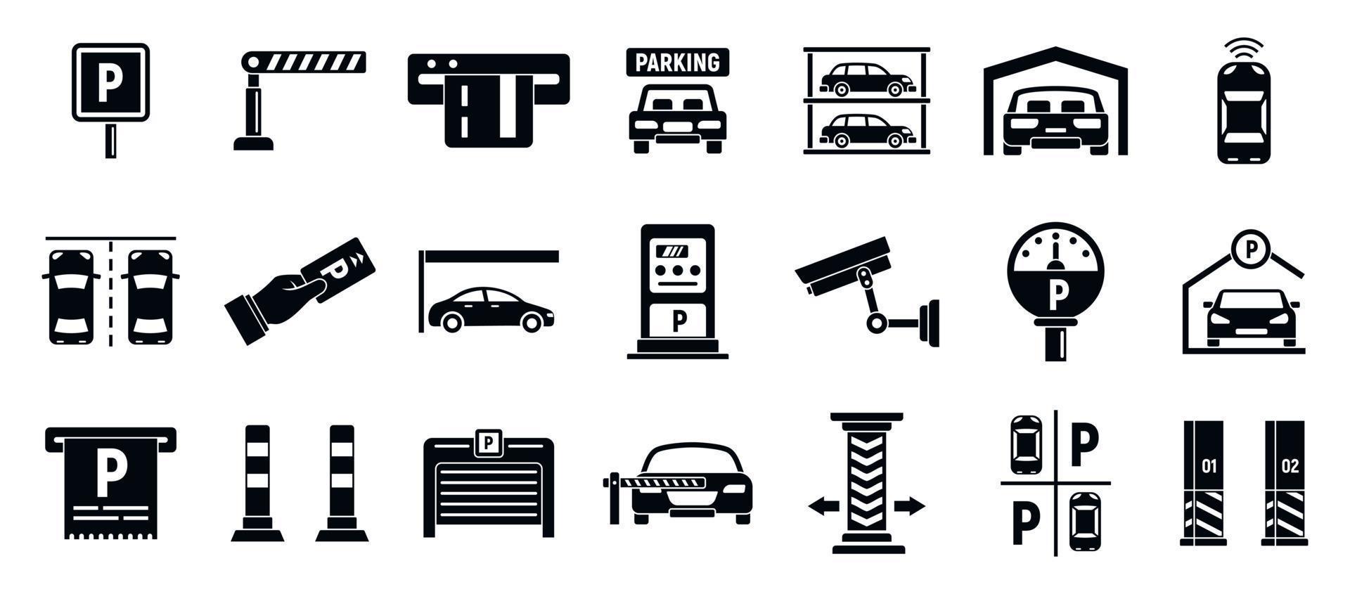 Conjunto de iconos de estacionamiento subterráneo, estilo simple vector