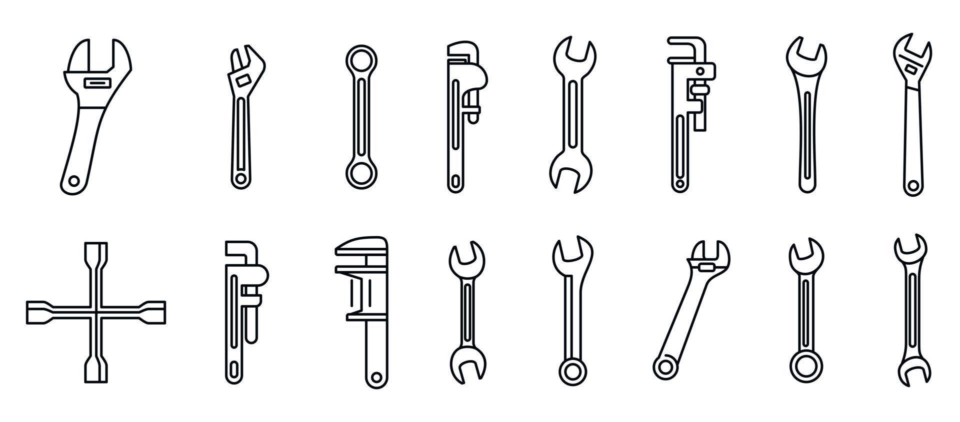 Garage wrench icons set, outline style vector