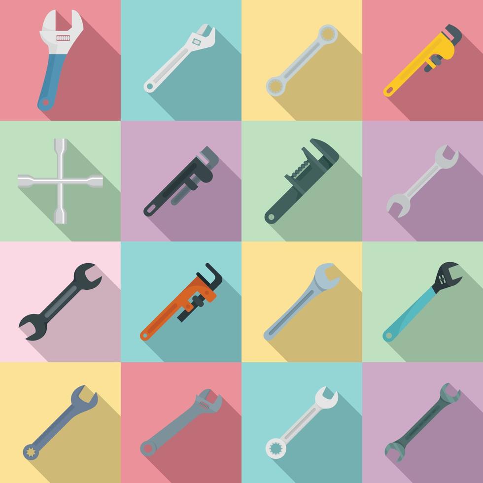 Wrench icons set, flat style vector