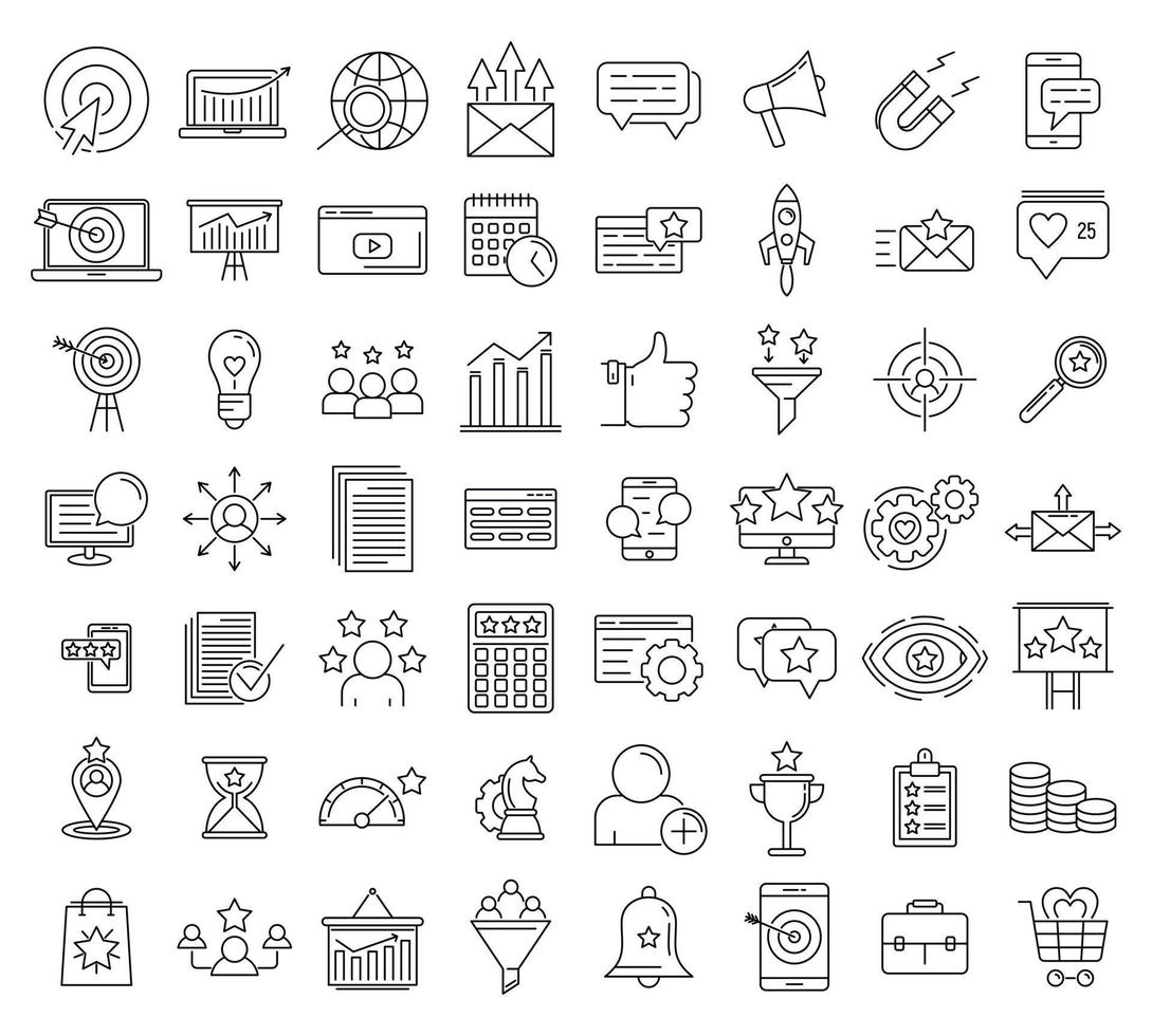 Smm icons set, outline style vector