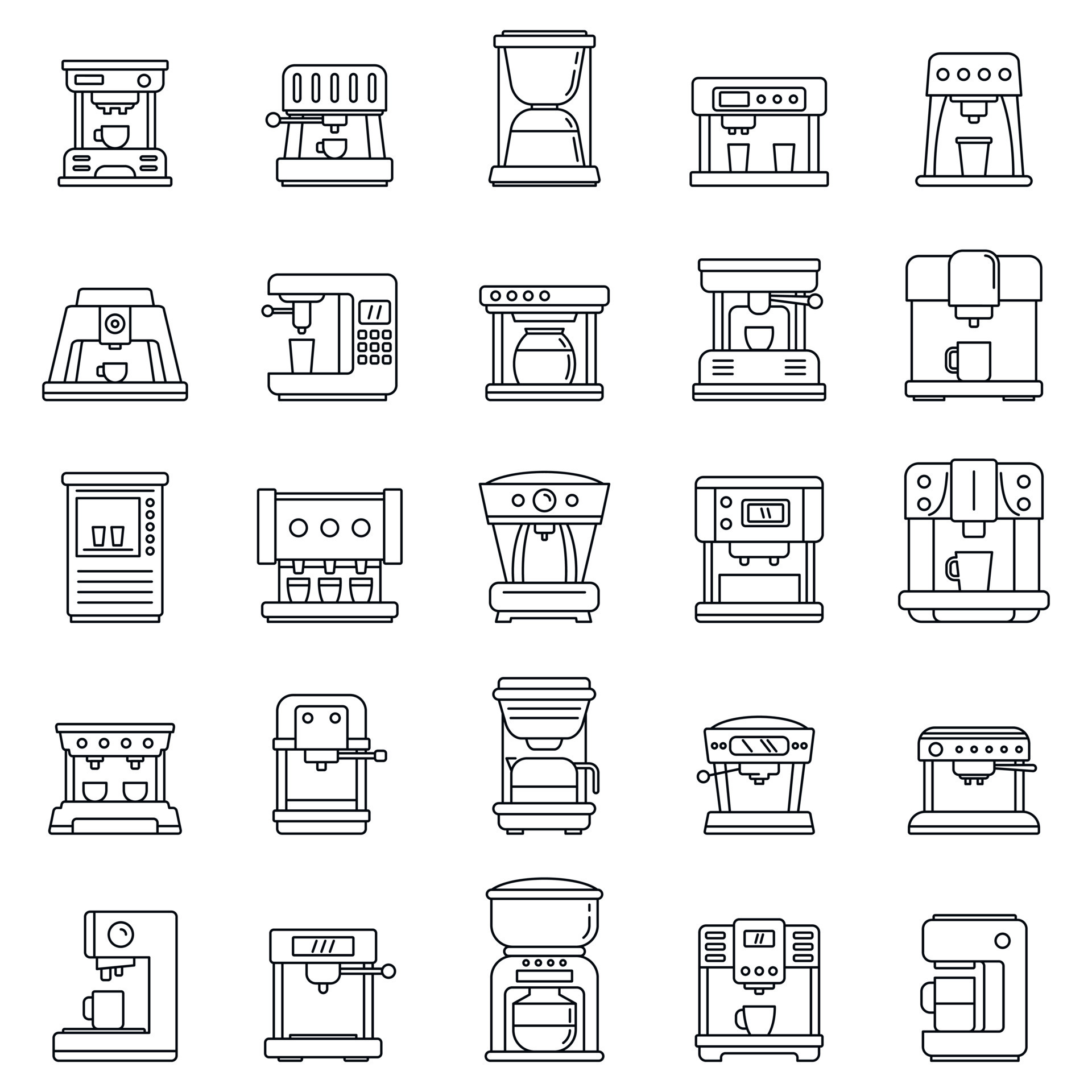 Automatic coffee machine icons set, outline style 8883111 Vector Art at