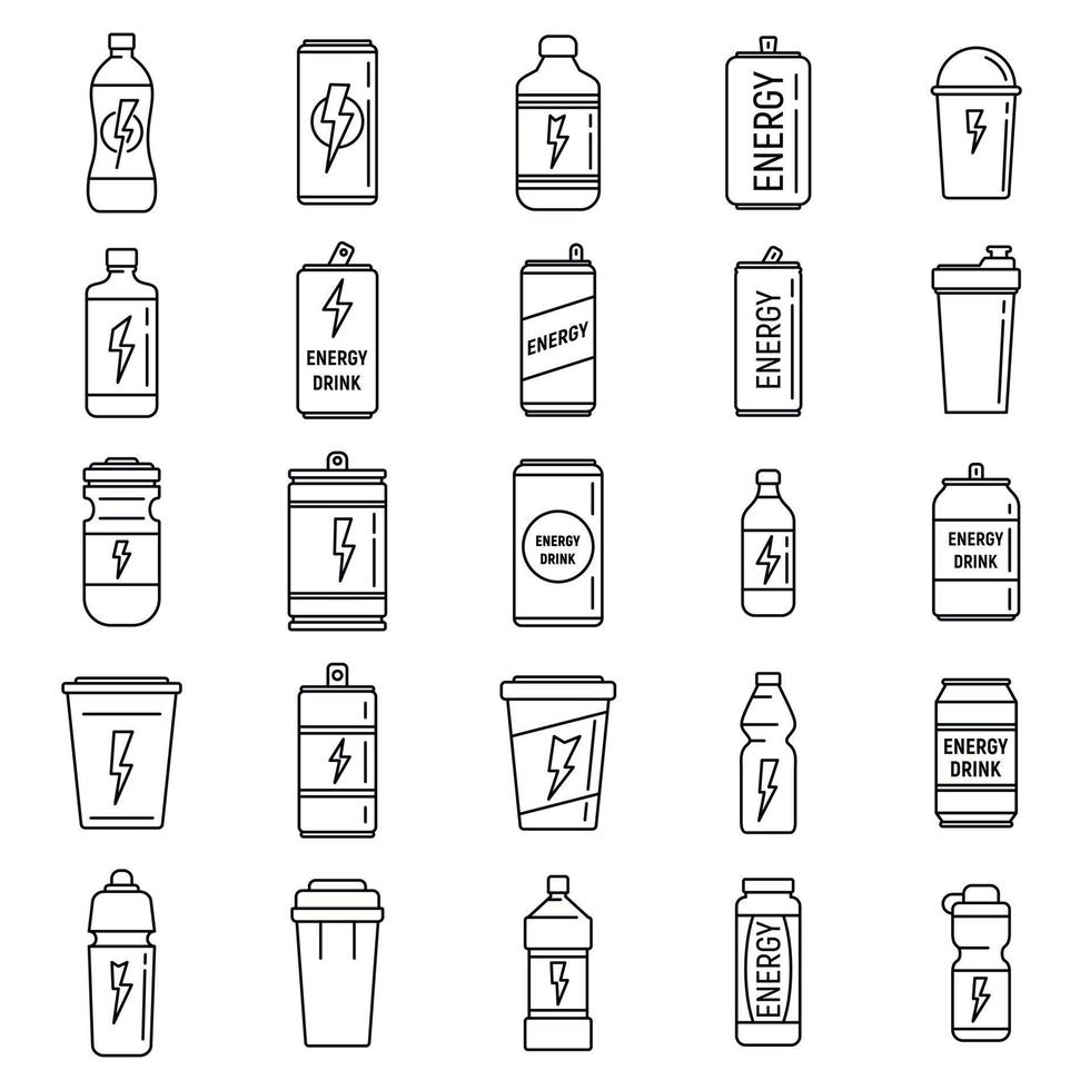 Boost energetic drink icons set, outline style vector