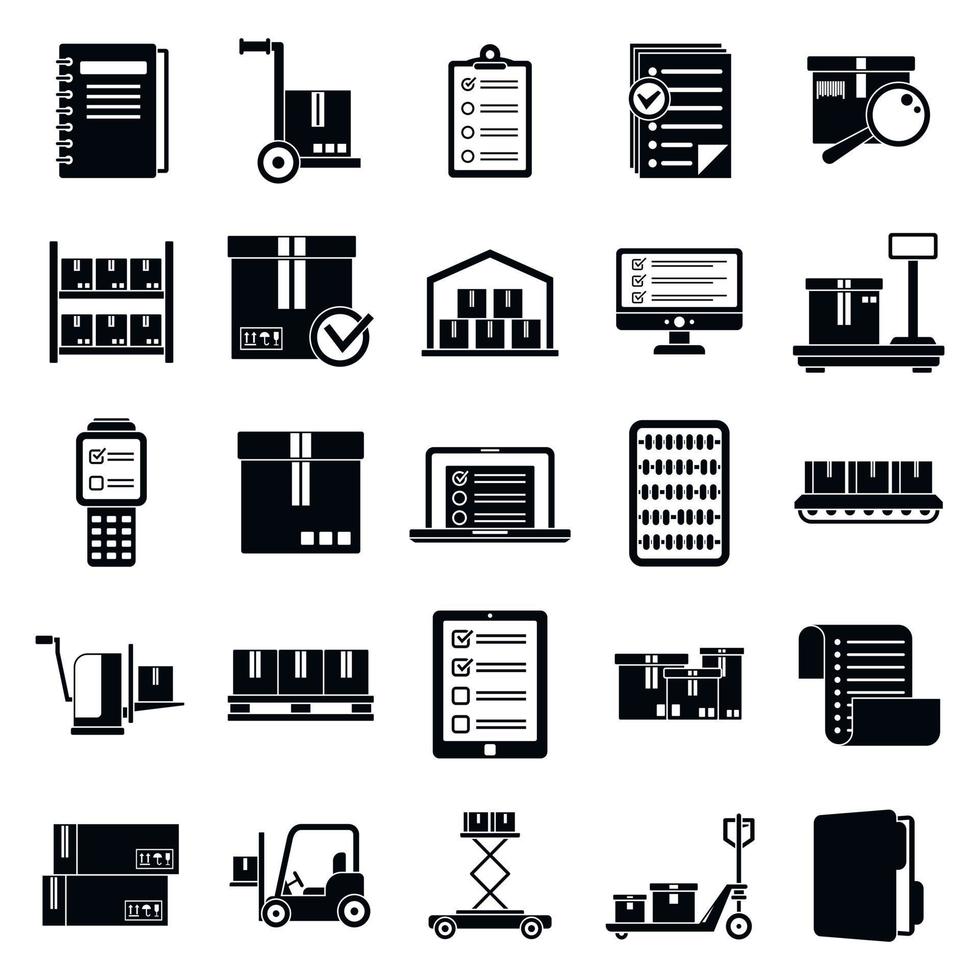 conjunto de iconos de almacén de inventario, estilo simple vector