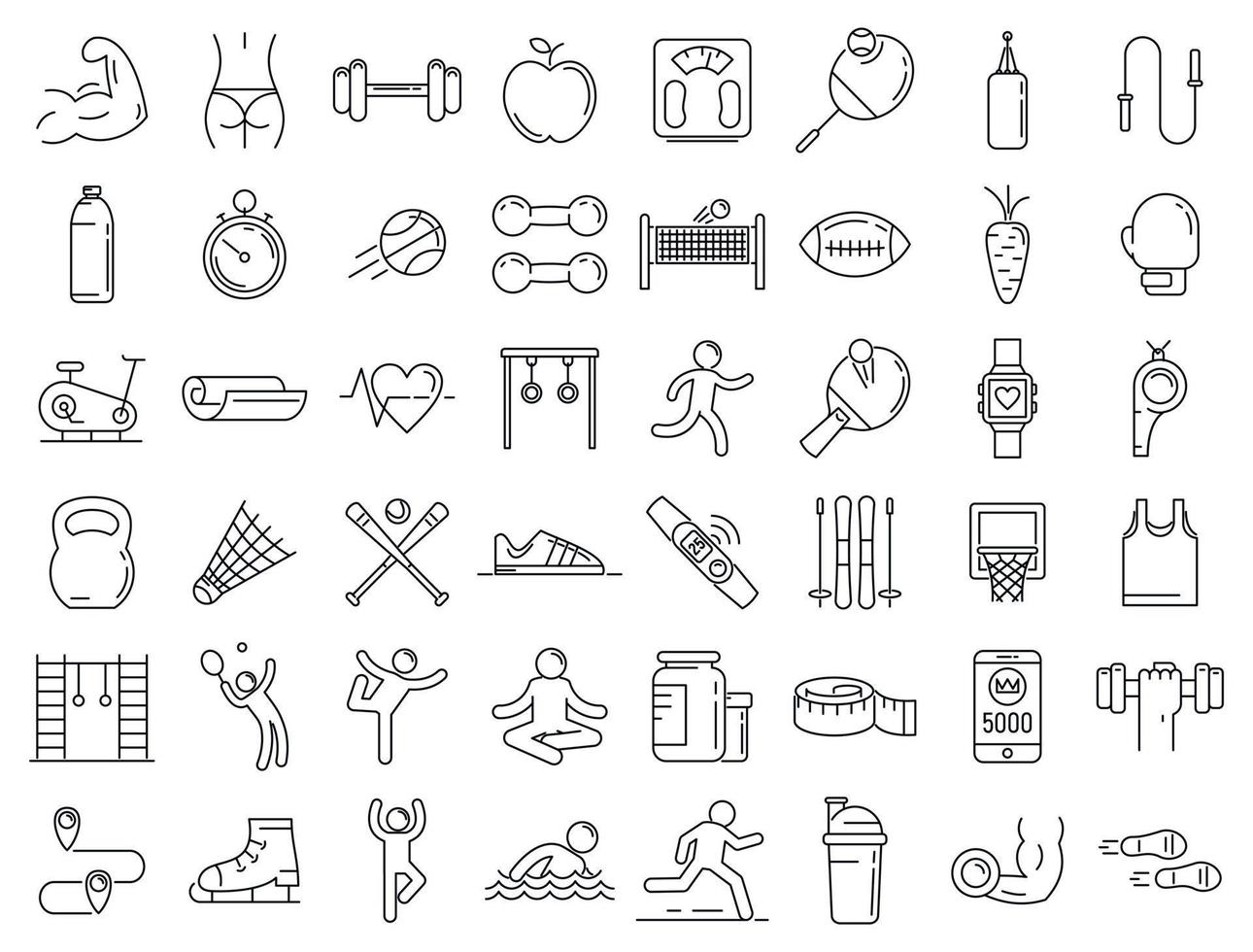 Outdoor fitness icons set, outline style vector