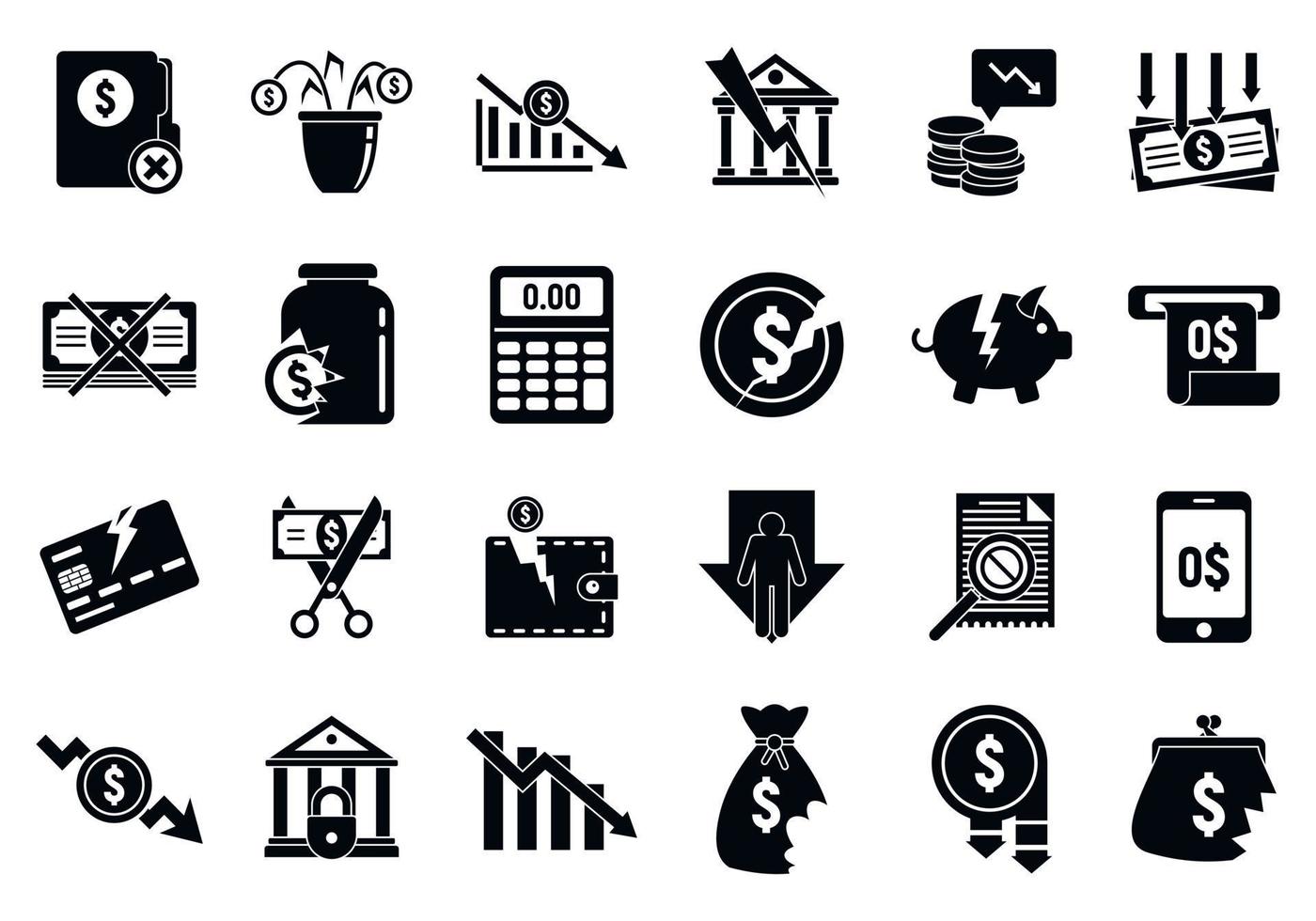 Bankrupt icon set, simple style vector