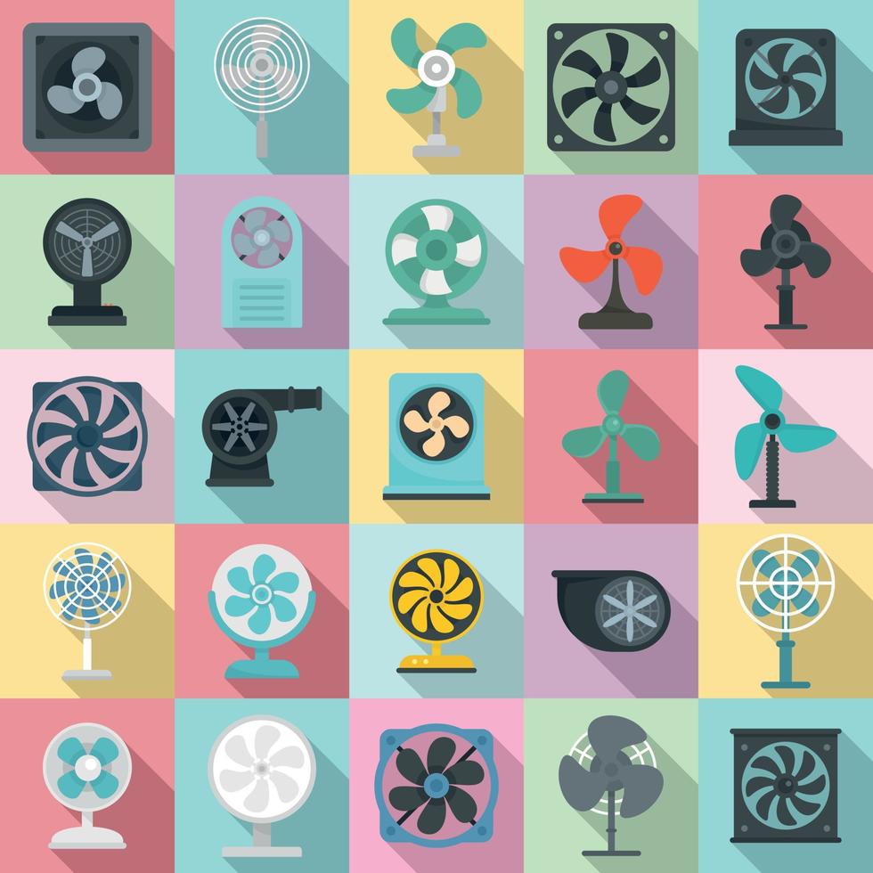 Ventilator icons set, flat style vector
