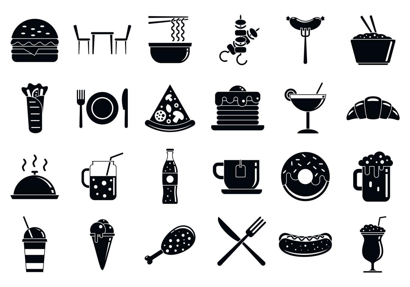 conjunto de iconos de patios de comidas, estilo simple vector