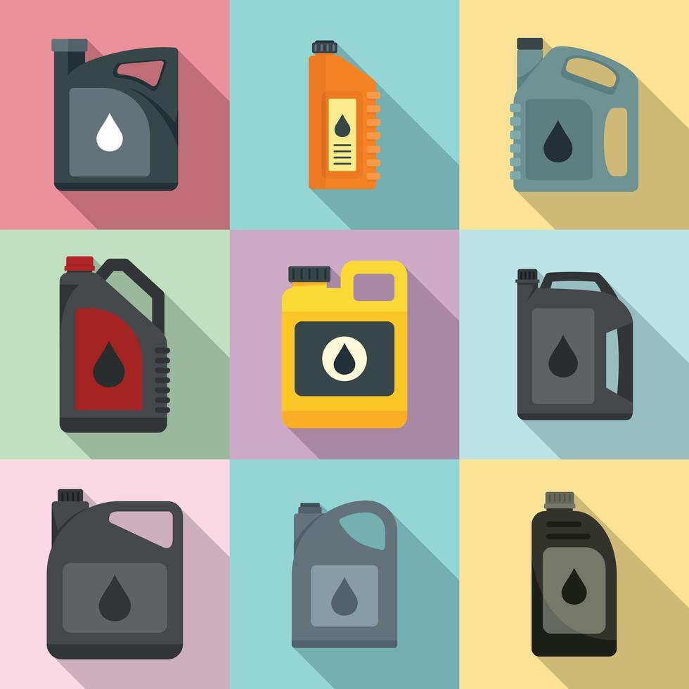 Motor oil icons set, flat style vector
