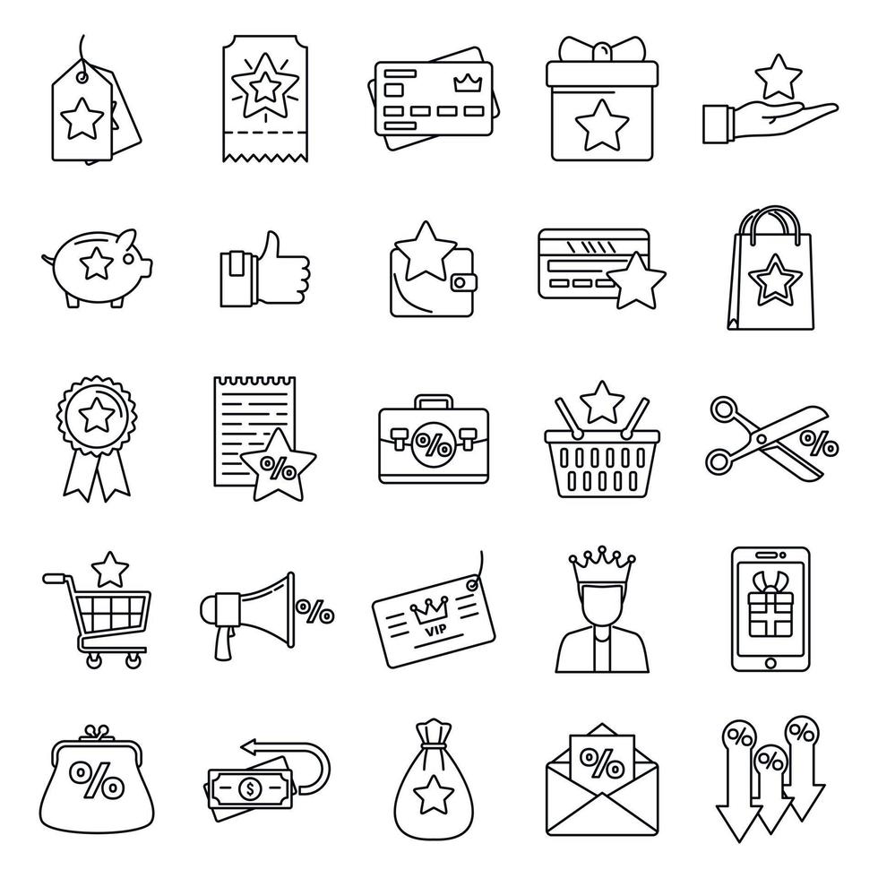 Loyalty program reward icons set, outline style vector