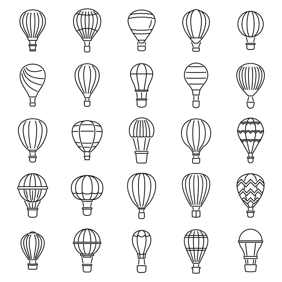 Sky air balloon icons set, outline style vector