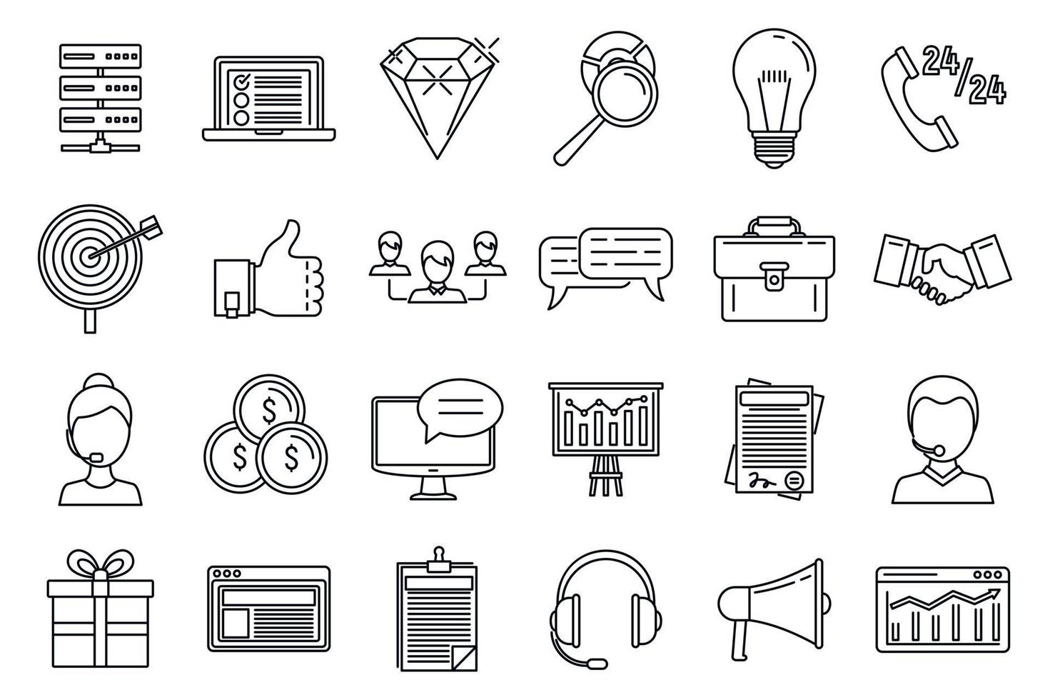 conjunto de iconos de plataforma crm, estilo de esquema vector