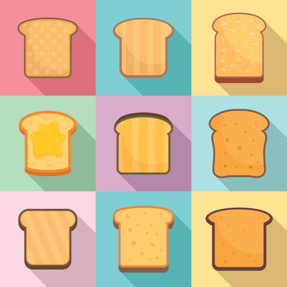 Toast icons set, flat style vector