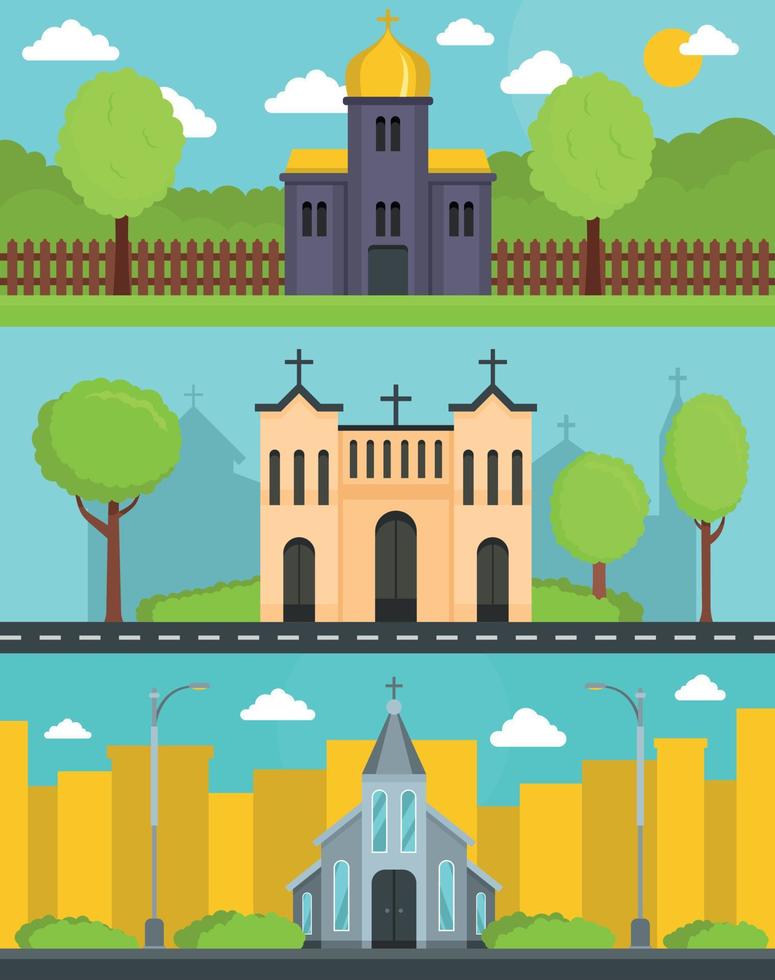 conjunto de concepto de banner de edificio de iglesia, estilo plano vector