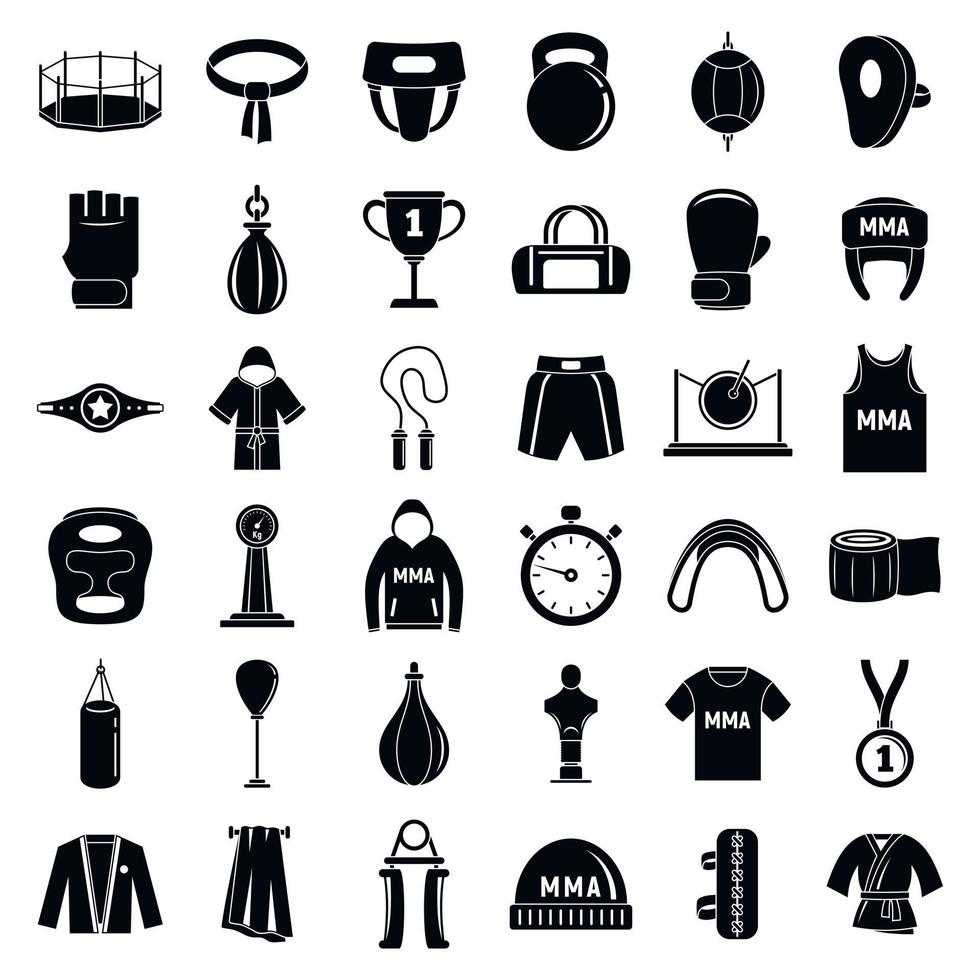 Mixed martial arts icons set, simple style vector