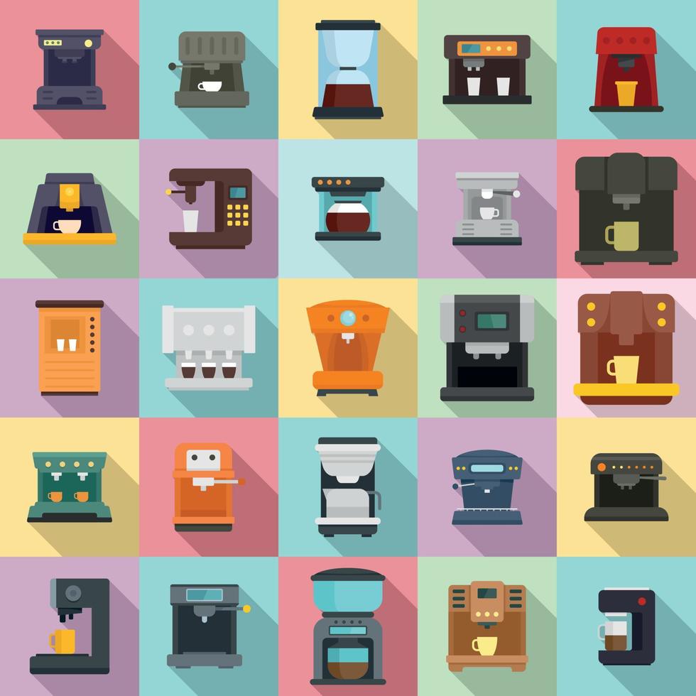 Coffee machine icons set, flat style vector