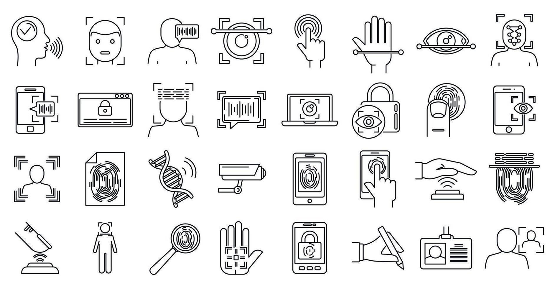 Modern biometric authentication icons set, outline style vector