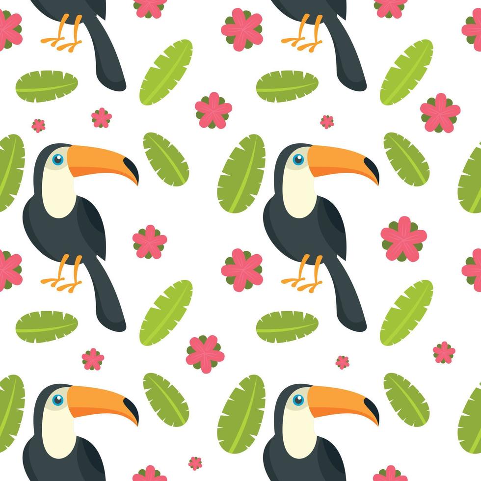 Toucan parrot bird seamless pattern, flat style vector