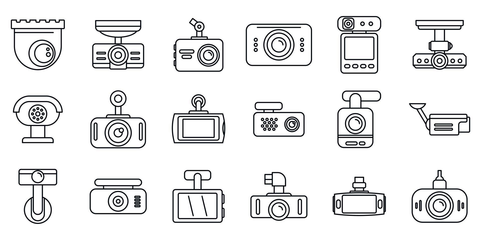 Digital DVR icons set, outline style vector