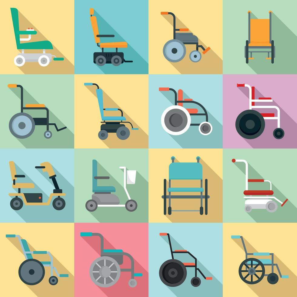 Wheelchair icons set, flat style vector