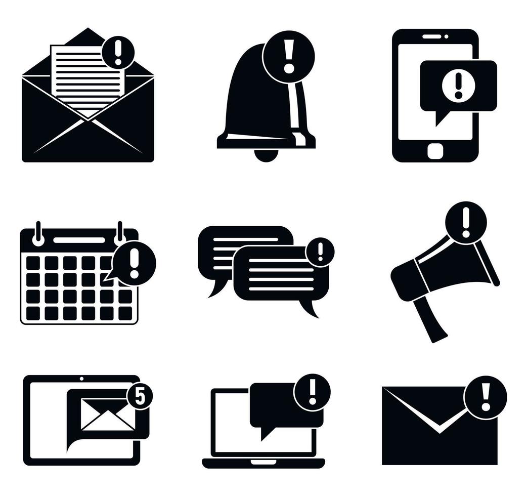 Notification message icons set, simple style vector