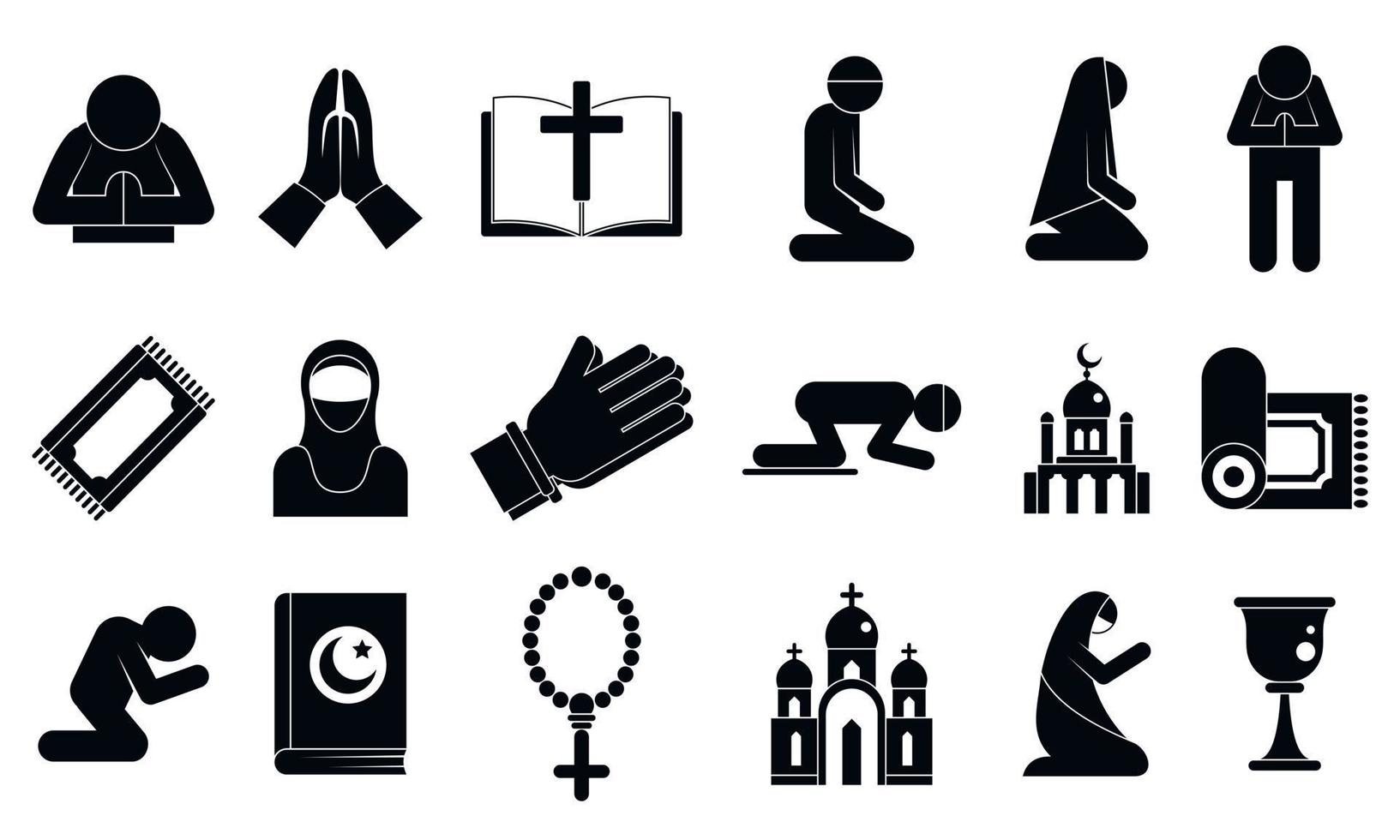 Prayer icons set, simple style vector