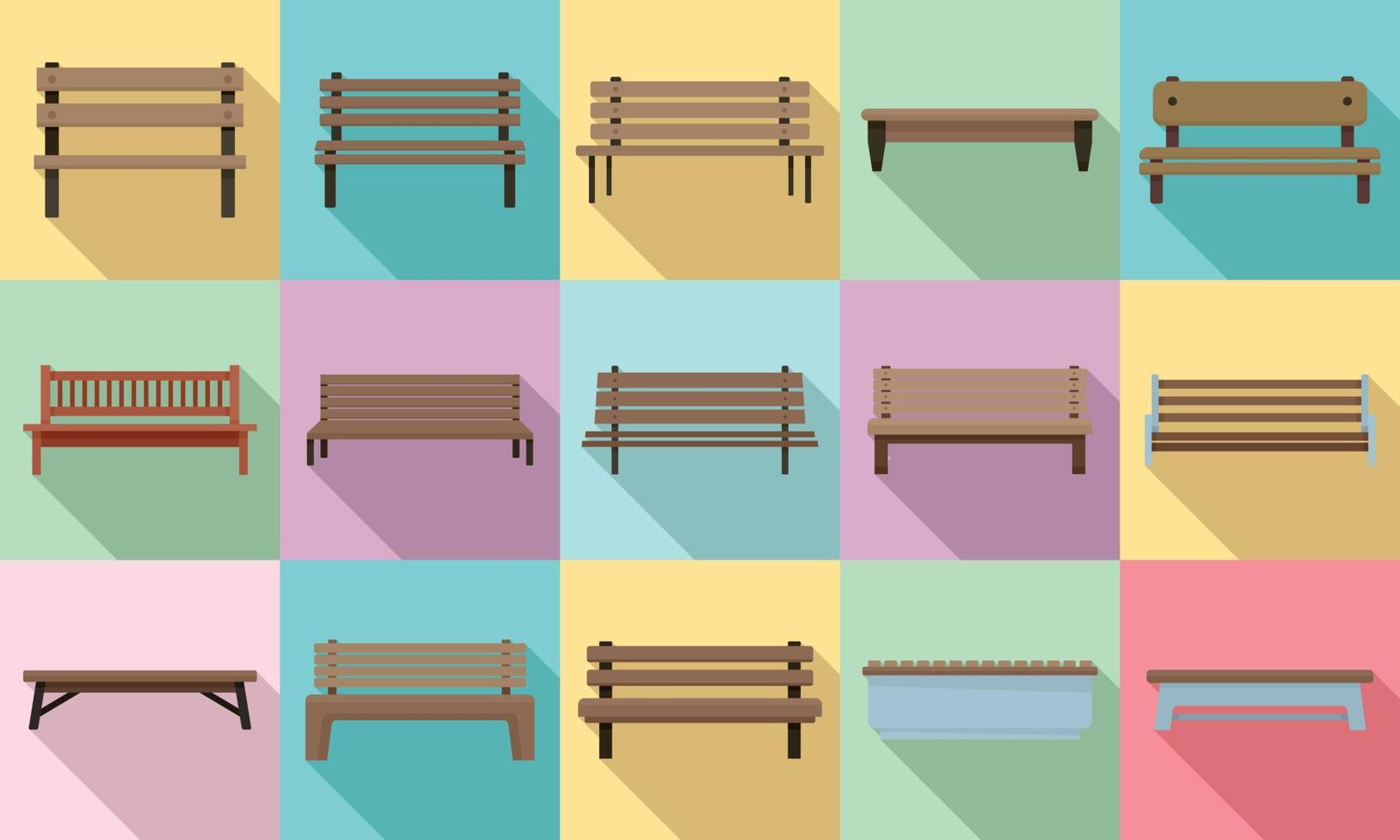 Bench icons set, flat style vector