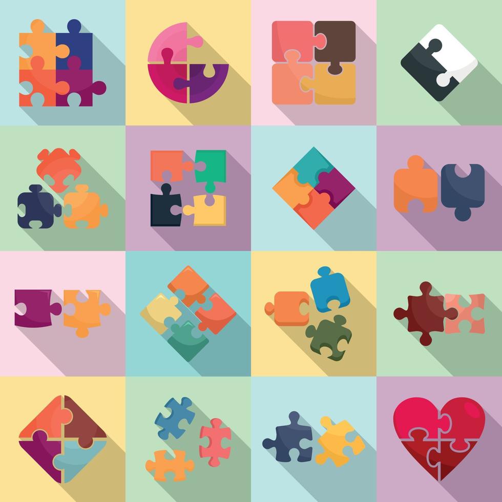 Jigsaw icons set, flat style vector