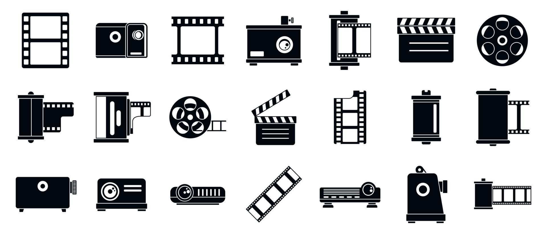 Filmstrip camera icons set, simple style vector